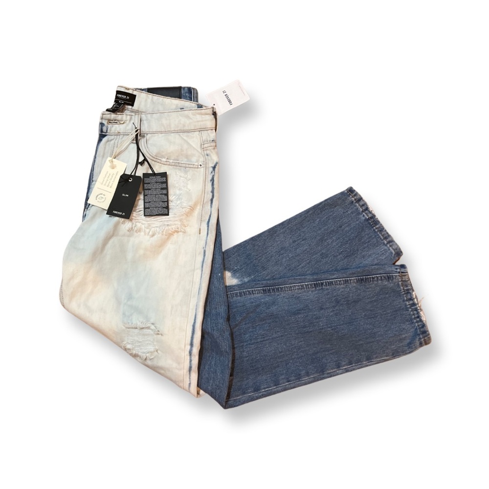 Forever 21 two toned distressed jeans.  NWT